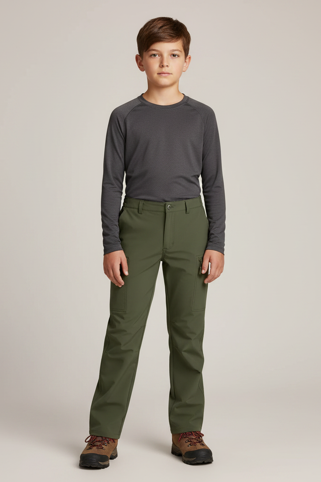 Pantalon Randonnée Vert Kaki Léger Cargo Ajusté - Polyester