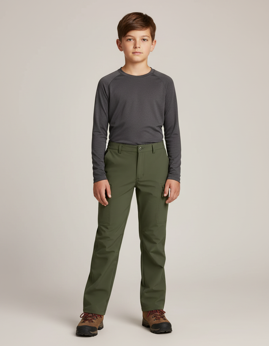 Pantalon Randonnée Vert Kaki Léger Cargo Ajusté - Polyester