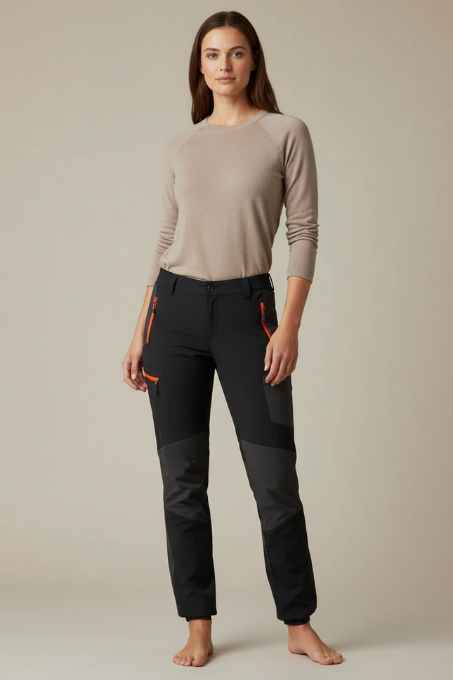 Pantalon Randonnée Noir Léger Élastiqué Femme - Polyester