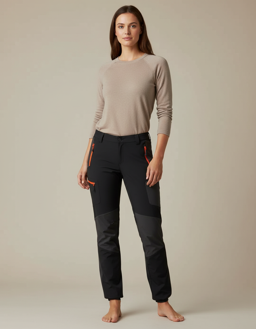 Pantalon Randonnée Noir Léger Élastiqué Femme - Polyester