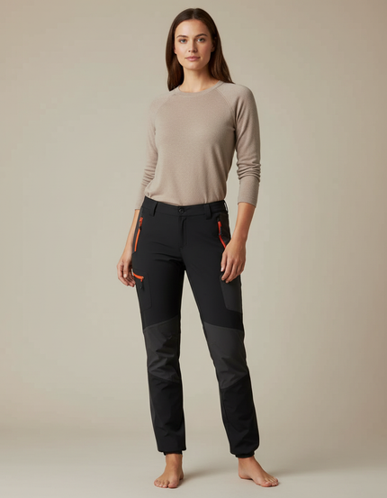 Pantalon Randonnée Noir Léger Élastiqué Femme - Polyester