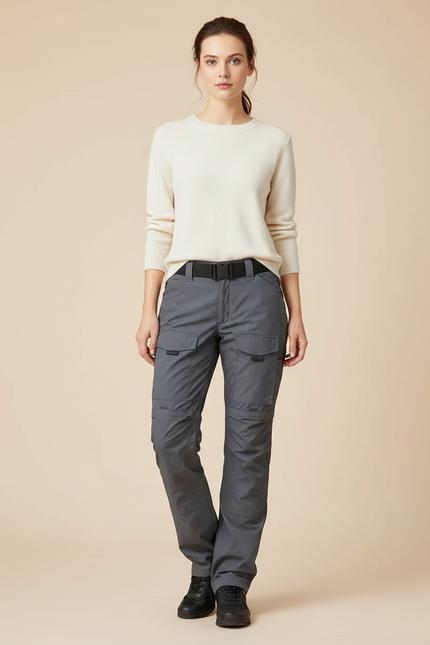 Pantalon Randonnée Gris Cargo Multi-poches Femme - Polyester
