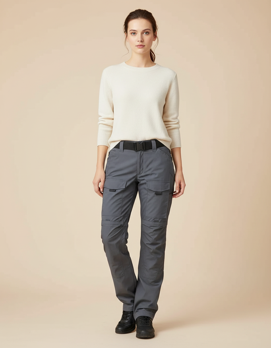 Pantalon Randonnée Gris Cargo Multi-poches Femme - Polyester