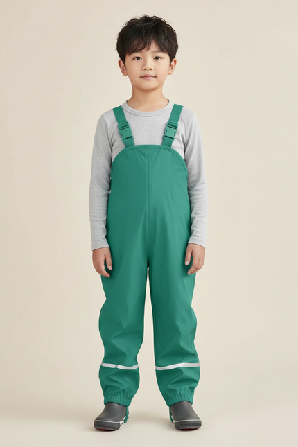 Pantalon Randonnée Vert Enfant Imperméable Salopette Réfléchissant - Polyester