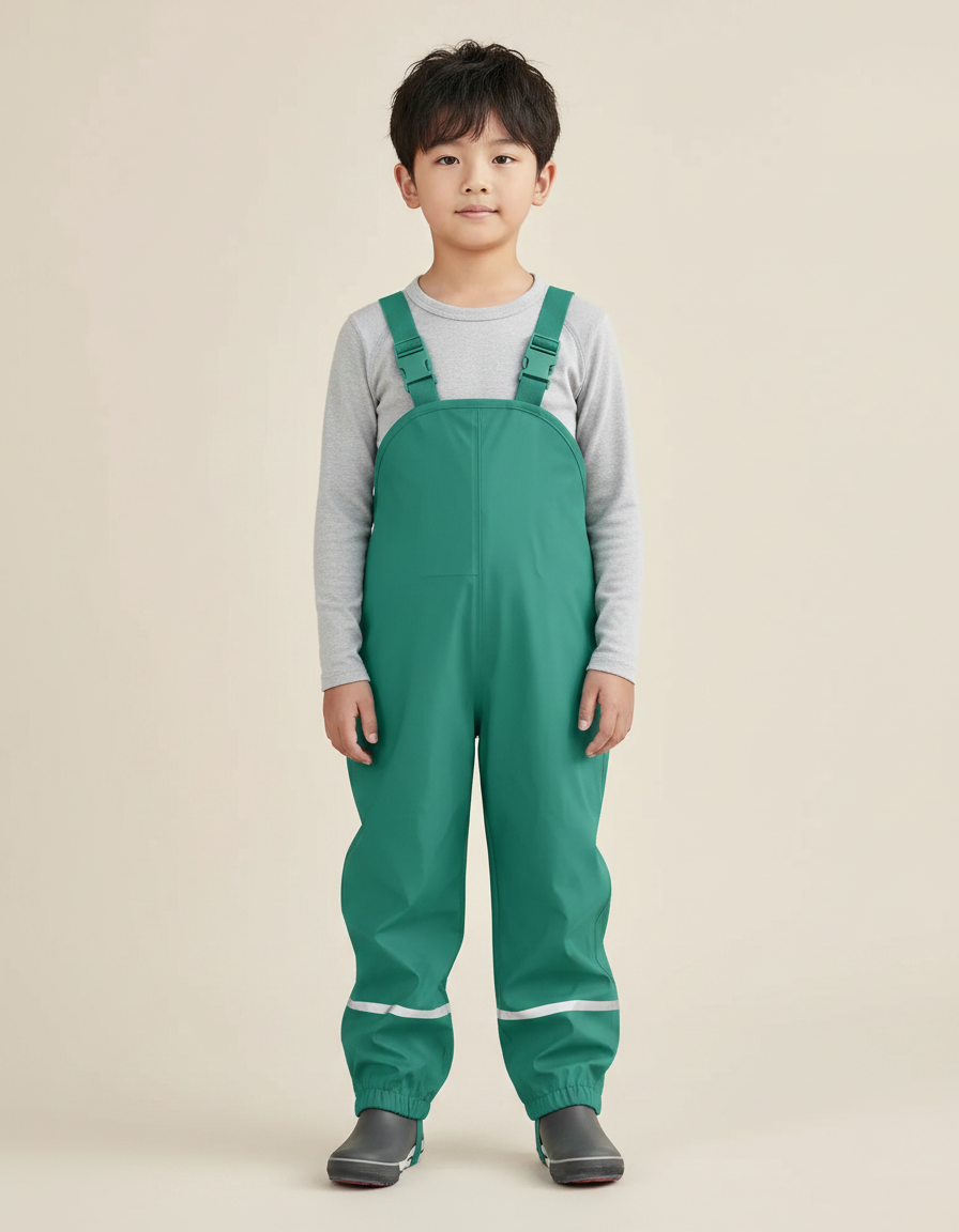 Pantalon Randonnée Vert Enfant Imperméable Salopette Réfléchissant - Polyester
