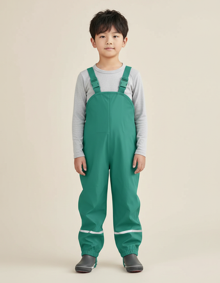 Pantalon Randonnée Vert Enfant Imperméable Salopette Réfléchissant - Polyester