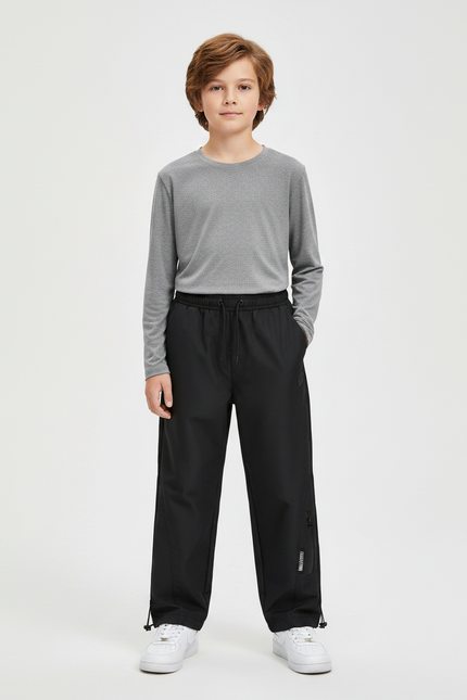 Pantalon Randonnée Noir Enfant Imperméable Décontracté Sport - Polyester