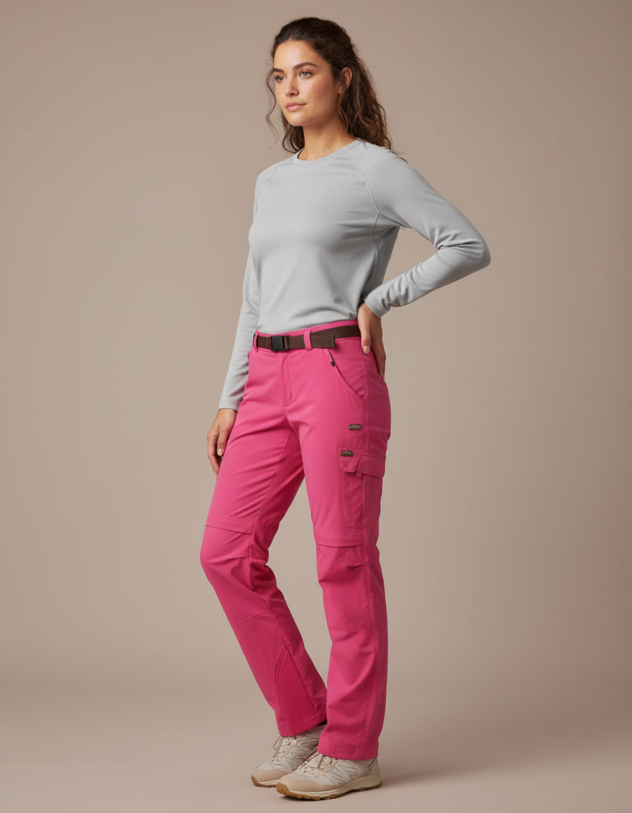 Pantalon Randonnée Rose Cargo Ceinture Femme - Polyester