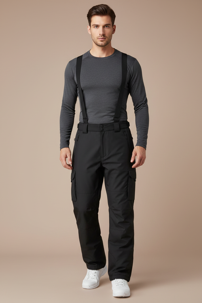 Pantalon Randonnée Noir Bretelles Ample Hiver Homme - Polyester