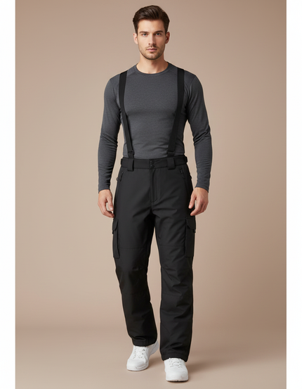 Pantalon Randonnée Noir Bretelles Ample Hiver Homme - Polyester
