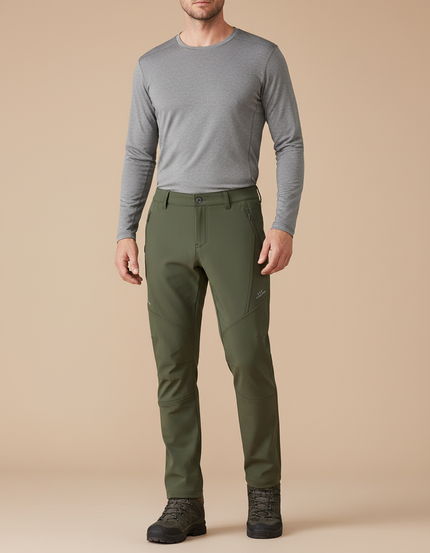 Pantalon Randonnée Homme Vert Kaki Softshell Chaud - Polyester