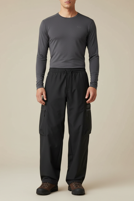 Pantalon Randonnée Noir Cargo Ample Homme Imperméable - Polyester