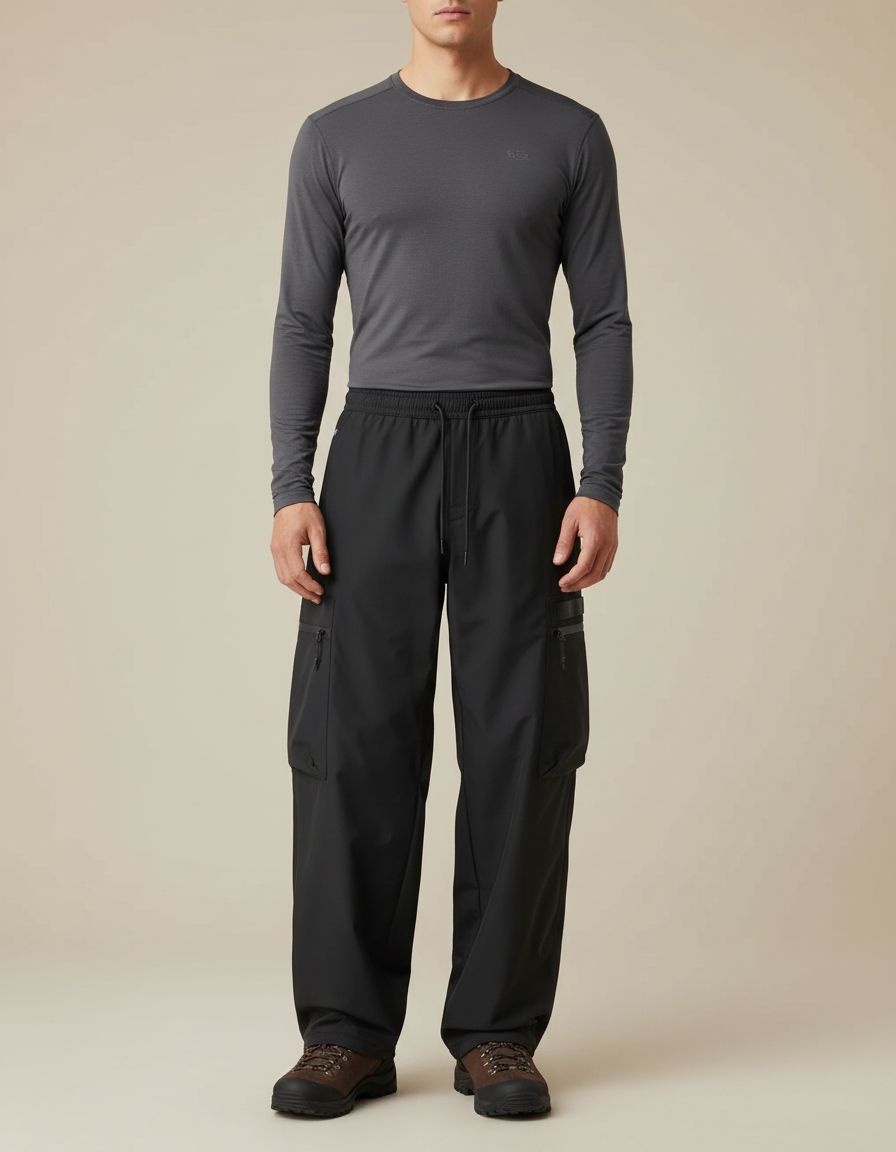 Pantalon Randonnée Noir Cargo Ample Homme Imperméable - Polyester