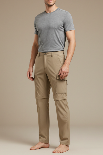 Pantalon Randonnée Convertible Beige Multi-Poches Homme - Polyester