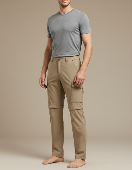 Pantalon Randonnée Convertible Beige Multi-Poches Homme - Polyester