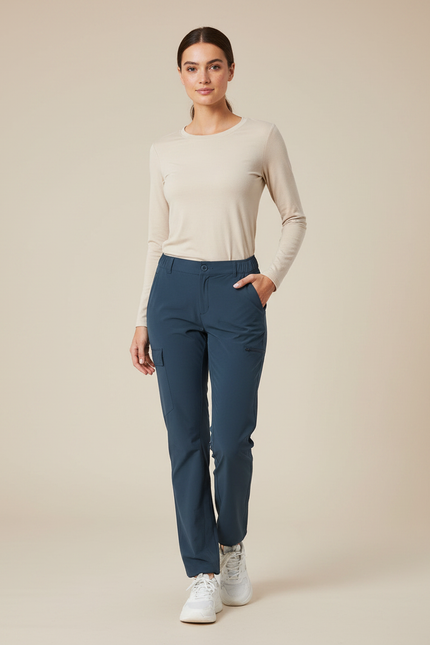 Pantalon Randonnée Femme Cargo Bleu Extensible Léger - Polyester