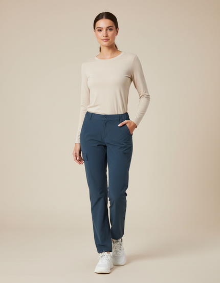 Pantalon Randonnée Femme Cargo Bleu Extensible Léger - Polyester