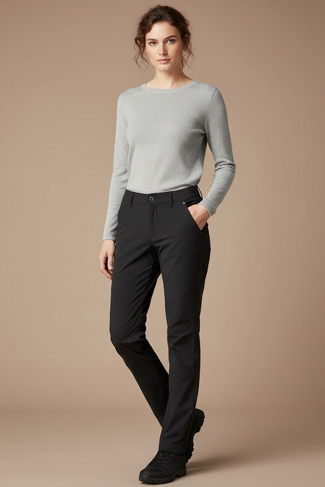 Pantalon Randonnée Noir Femme Stretch Coupe Droite - Polyester