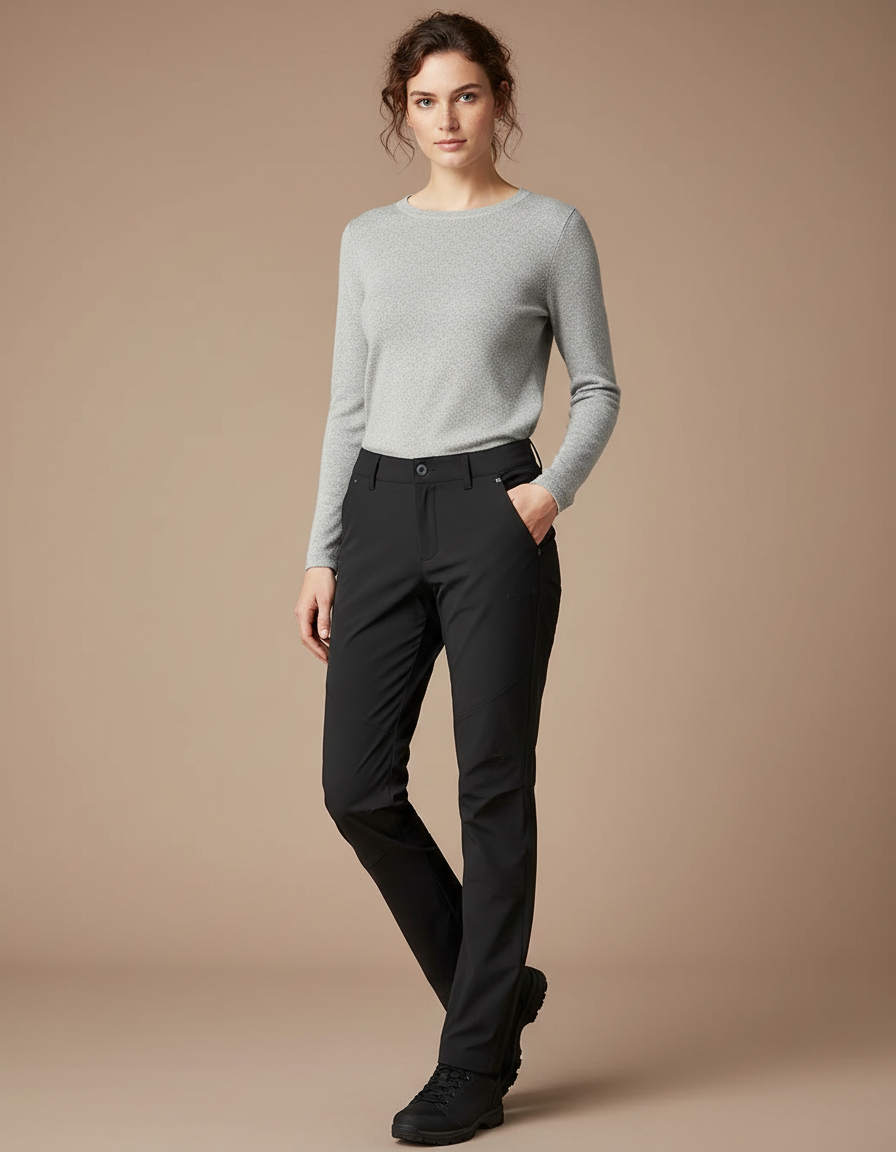 Pantalon Randonnée Noir Femme Stretch Coupe Droite - Polyester
