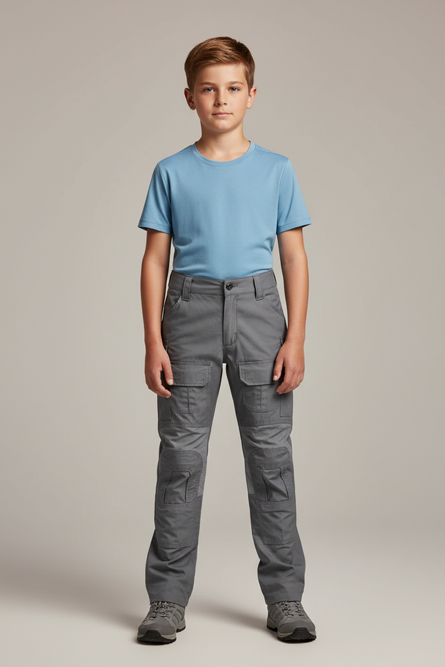 Pantalon Randonnée Gris Multipoches Renforcé Enfant - Polyester