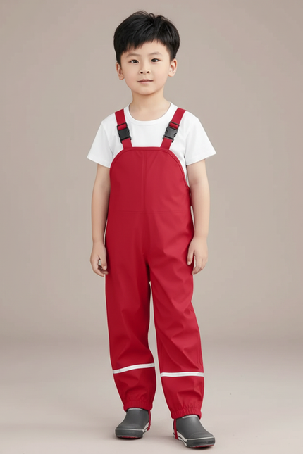 Pantalon Randonnée Rouge Imperméable Enfant Réfléchissant Salopette - Polyester