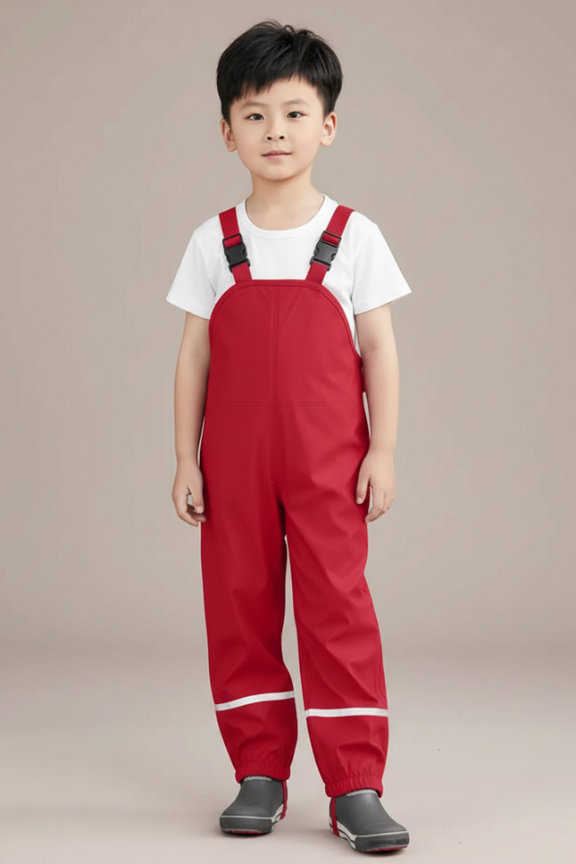 Pantalon Randonnée Rouge Imperméable Enfant Réfléchissant Salopette - Polyester