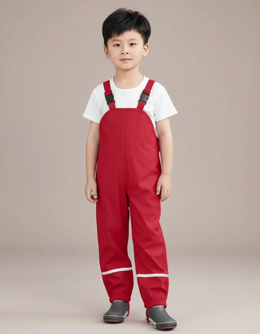 Pantalon Randonnée Rouge Imperméable Enfant Réfléchissant Salopette - Polyester
