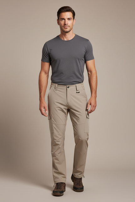 Pantalon Randonnée Beige Cargo Léger Homme - Polyester
