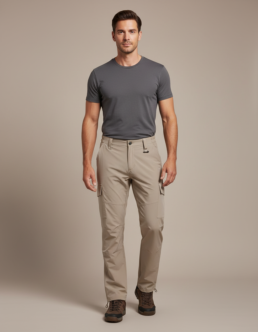 Pantalon Randonnée Beige Cargo Léger Homme - Polyester