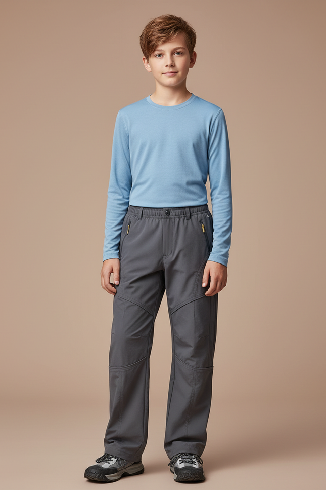 Pantalon Randonnée Gris Imperméable Enfant Coupe Droite - Polyester