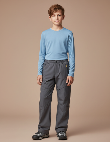 Pantalon Randonnée Gris Imperméable Enfant Coupe Droite - Polyester
