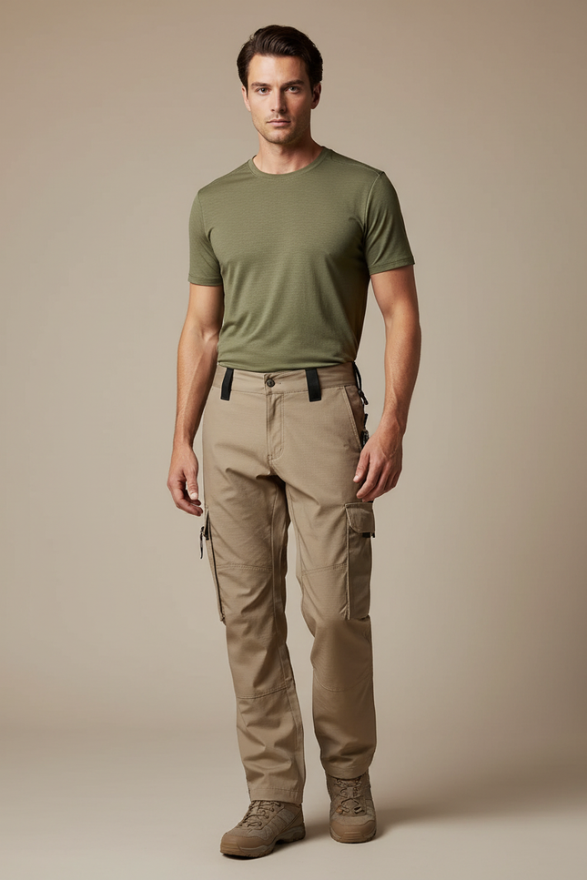 Pantalon Randonnée Beige Tactique Cargo Multi-Poches Homme - Toile