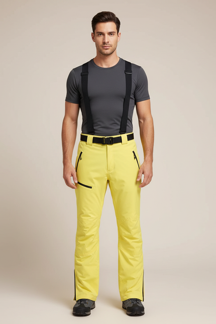 Pantalon Randonnée Jaune Bretelles Imperméable Homme - Polyester