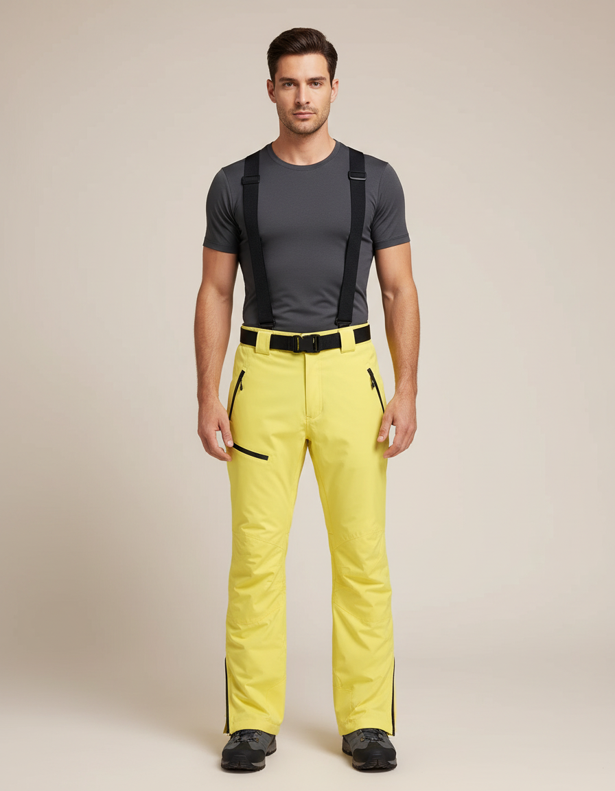 Pantalon Randonnée Jaune Bretelles Imperméable Homme - Polyester