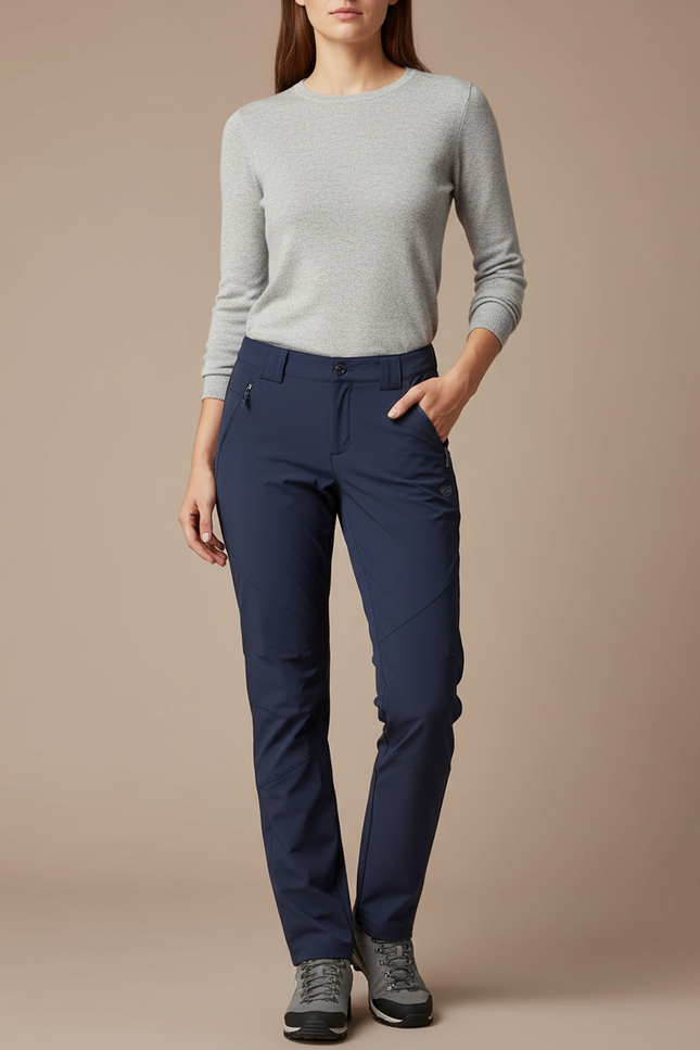 Pantalon Randonnée Femme Marine Stretch Coupe Droite - Polyester