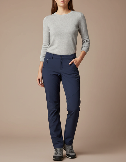Pantalon Randonnée Femme Marine Stretch Coupe Droite - Polyester