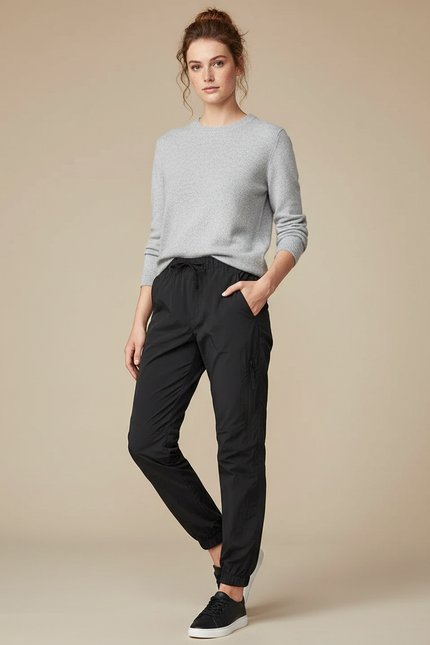Pantalon Randonnée Noir Léger Cargo Femme - Polyester