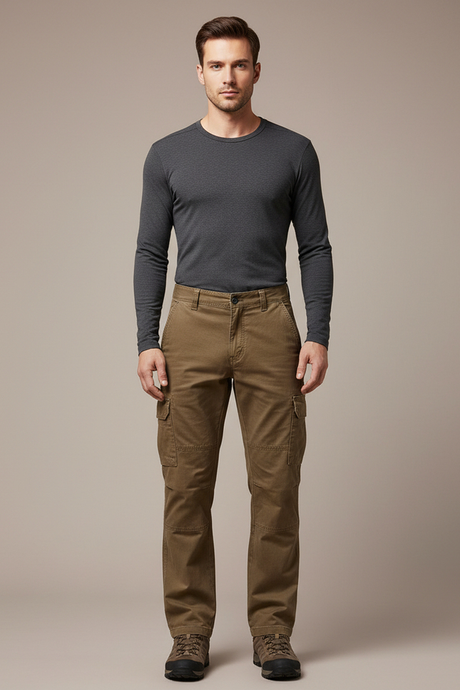 Pantalon Randonnée Cargo Marron Homme Coton Droit - Kaki Toile