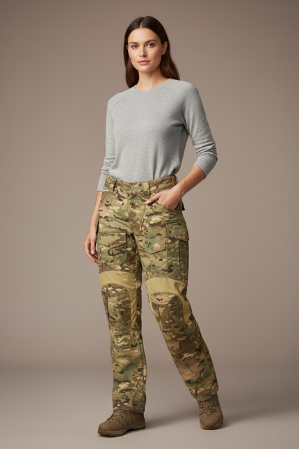 Pantalon Randonnée Multicam Cargo Robuste Femme Renforcé - Multicolore Toile