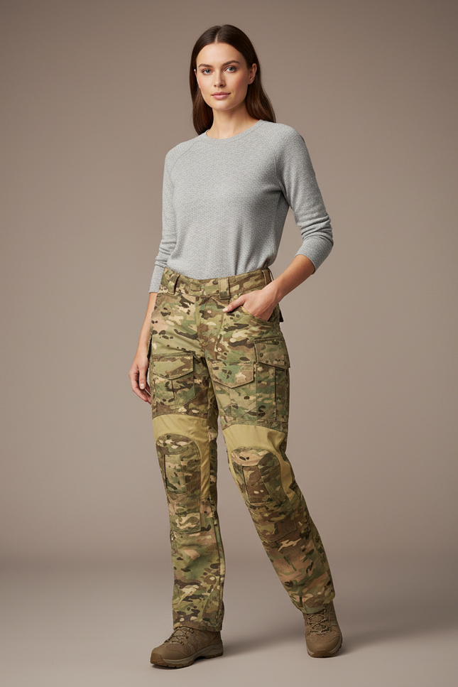 Pantalon Randonnée Multicam Cargo Robuste Femme Renforcé - Multicolore Toile