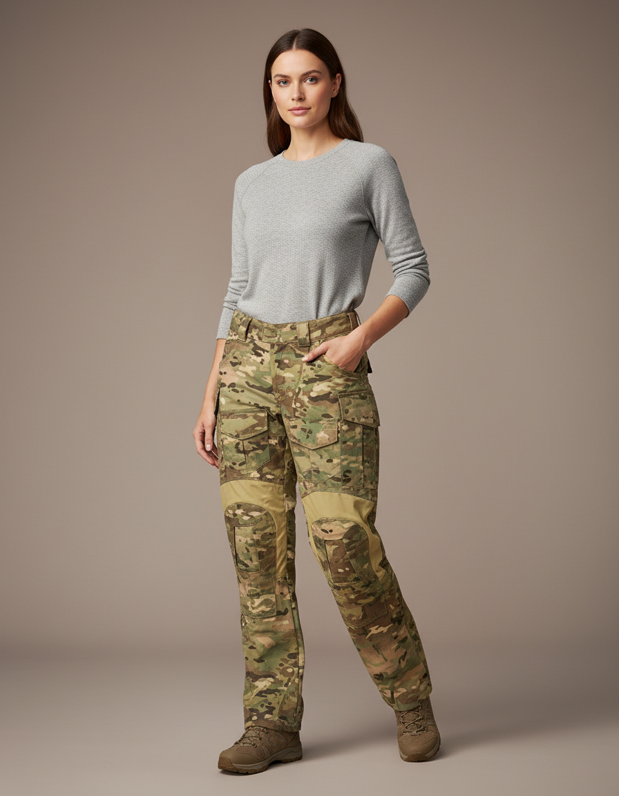 Pantalon Randonnée Multicam Cargo Robuste Femme Renforcé - Multicolore Toile