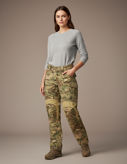 Pantalon Randonnée Multicam Cargo Robuste Femme Renforcé - Multicolore Toile