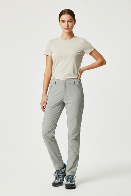 Pantalon Randonnée Gris Clair Femme Stretch Léger - Polyester