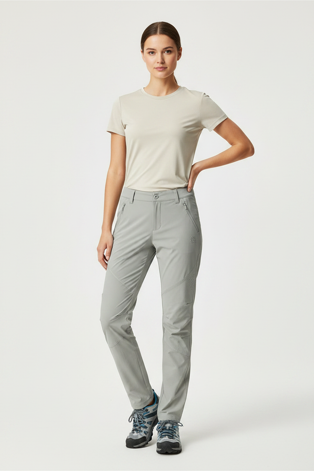 Pantalon Randonnée Gris Clair Femme Stretch Léger - Polyester