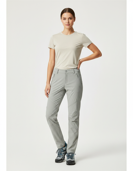 Pantalon Randonnée Gris Clair Femme Stretch Léger - Polyester