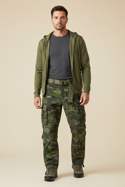 Pantalon Randonnée Camouflage Cargo Multipoches Coton Homme Tactique - Multicolore