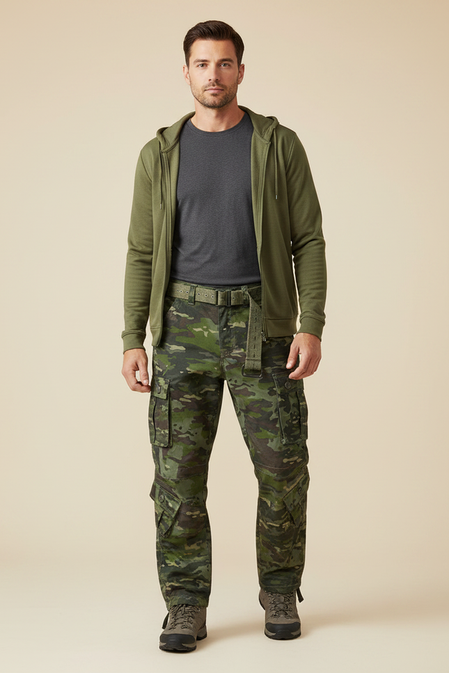 Pantalon Randonnée Camouflage Cargo Multipoches Coton Homme Tactique - Multicolore