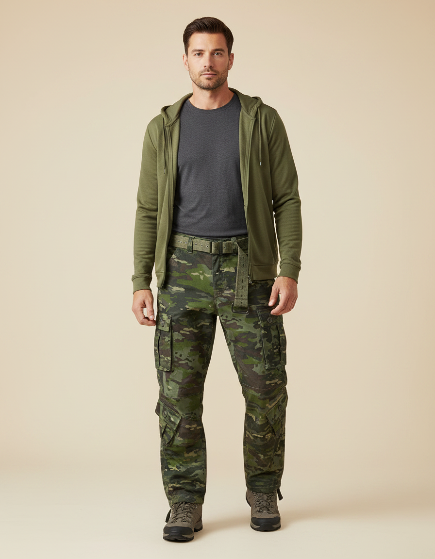 Pantalon Randonnée Camouflage Cargo Multipoches Coton Homme Tactique - Multicolore
