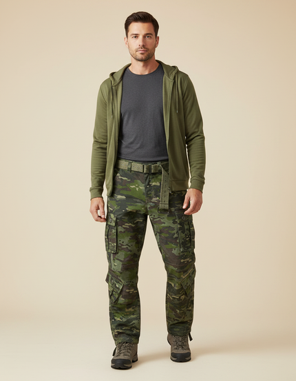 Pantalon Randonnée Camouflage Cargo Multipoches Coton Homme Tactique - Multicolore