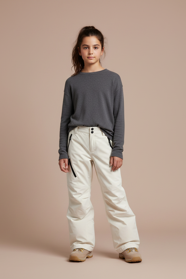 Pantalon Randonnée Crème Imperméable Ample Unisexe Hiver - Beige Polyester